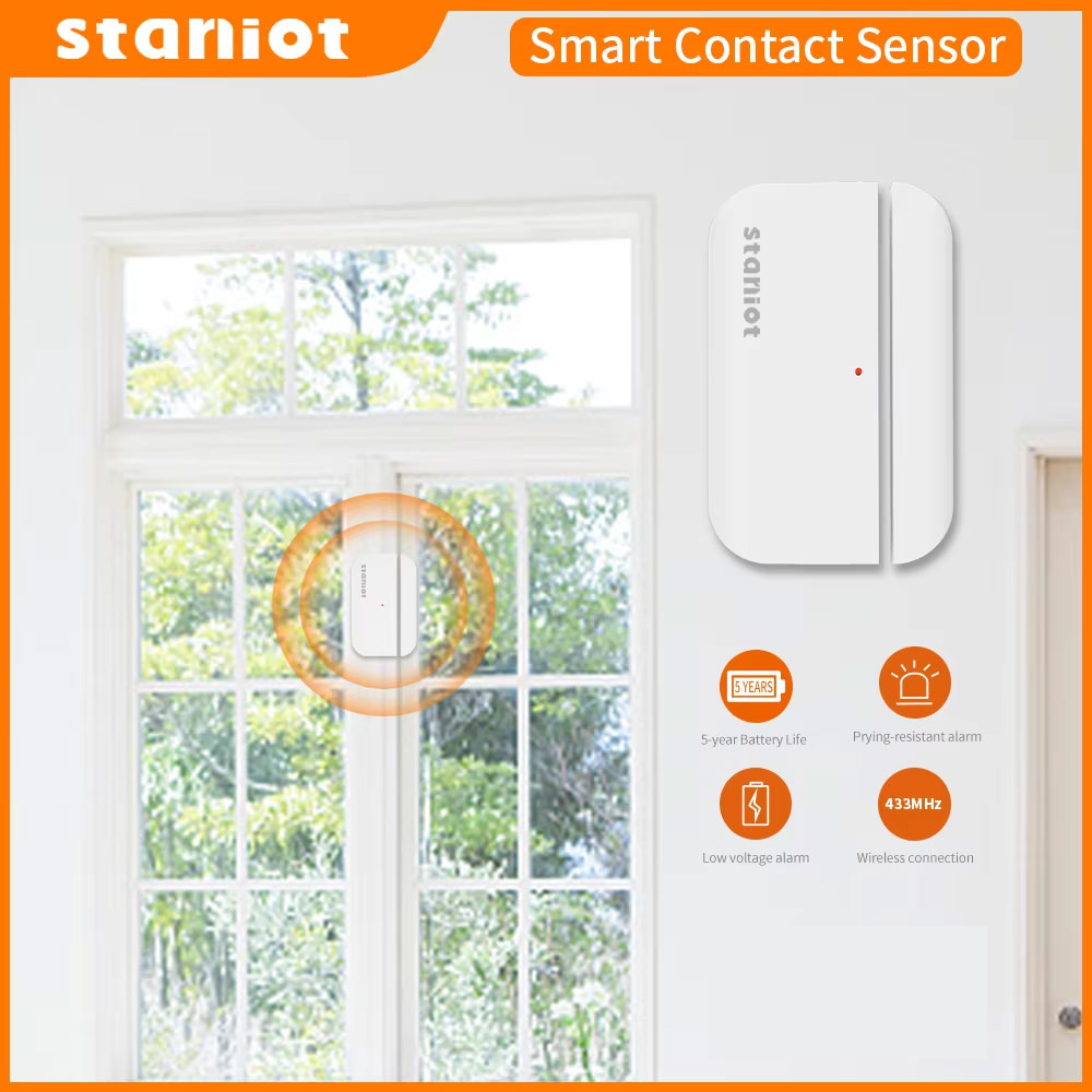 Window Alarm Sensor - Staniot 5年間の電池寿命接触センサドアと窓オープン/クローズ検出器433mhzスマートホームワイヤレス磁気センサー