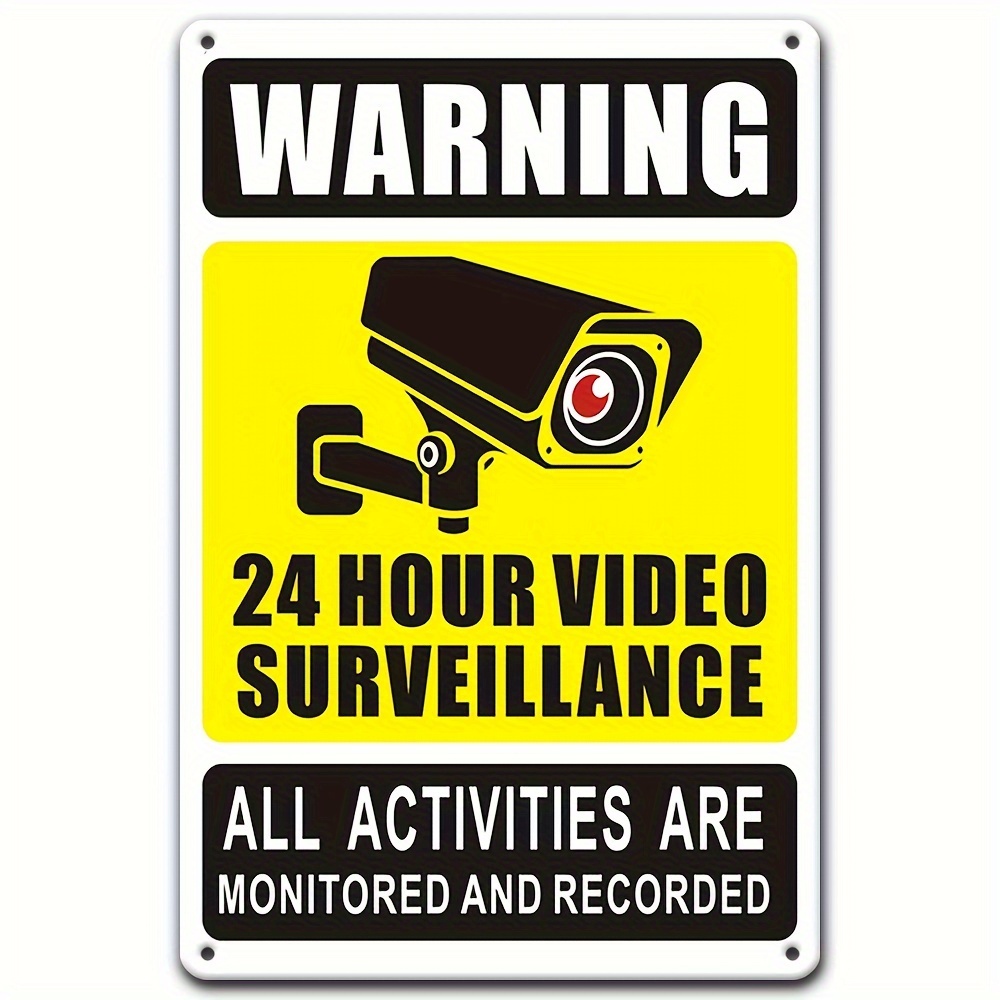 Home Security Services - 24時間365日ビデオ監視警告標識 - セキュリティカメラのアイコンが付いた耐久性のある鉄製金属、自宅、寝室用の屋外壁装飾。