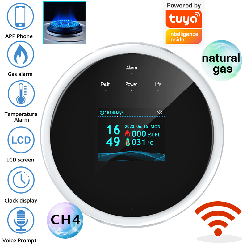 Home Security Tools - 2.4G WiFi ガス警報センサー可燃性ガス検知器は Tuya/スマートライフアプリと連携し、家庭用警報システム用の情報プッシュ機能を備えています。