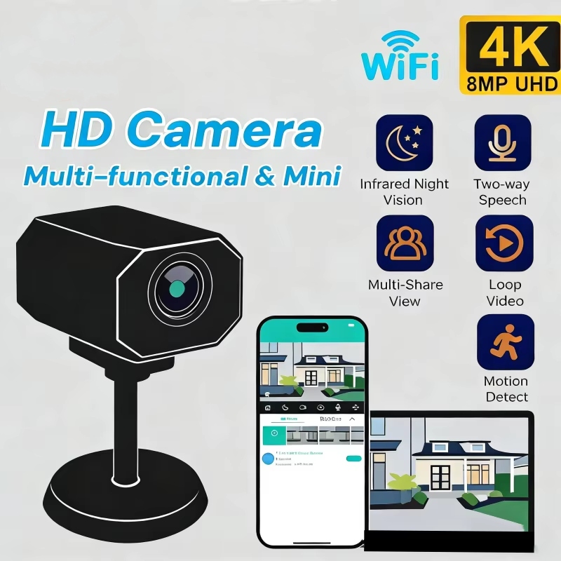 Home Security Recorder - 4K HD WiFiセキュリティカメラ 家庭用ミニスマート屋内IP監視カメラ アプリ遠隔監視対応 ポータブル設計