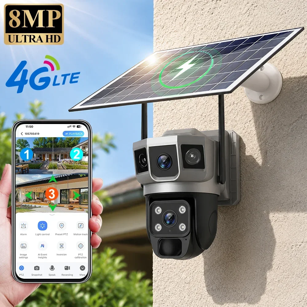 V380 4K 3画面 4Gカメラ ソーラーバッテリー PI - Home Security Services のレビューと価格