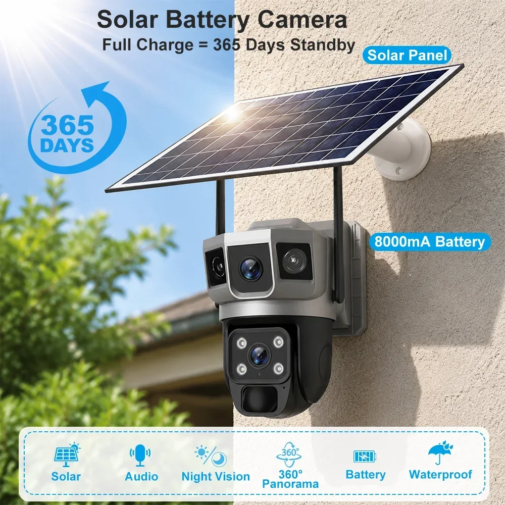 V380 4K 3画面 4Gカメラ ソーラーバッテリー PI - Home Security Services のレビューと価格