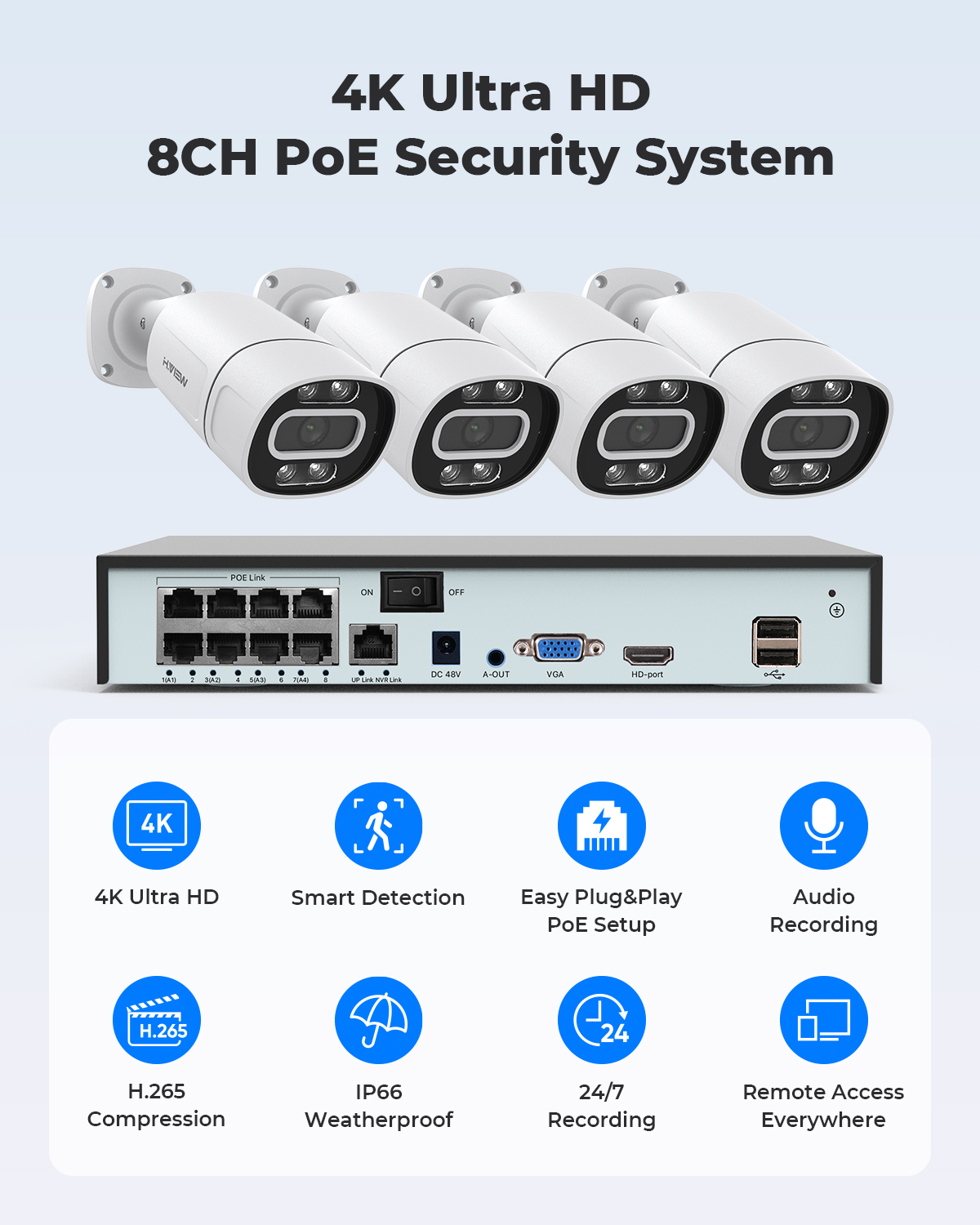 H.View 4K 5Mp 8Mp PoE CCTVセキュリ - Home Security Services のレビューと価格